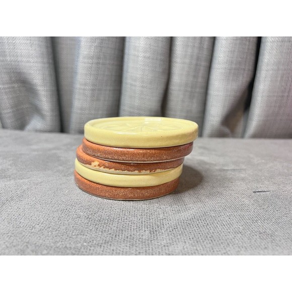 PIGEON FORGE POTTERY Buttermold Print Round Coasters Fall Harvest Brown Biege - Picture 13 of 13